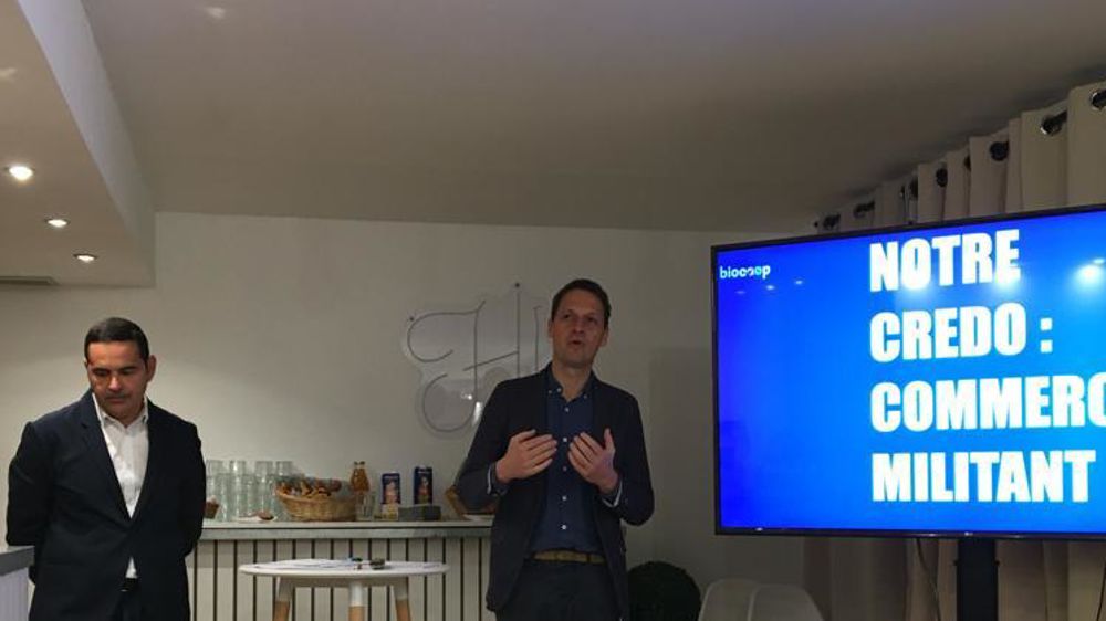 Le 3 mars 2022, Sylvain Ferry, directeur de Biocoop, et Pierrick de Ronne, président de Biocoop, ont présenté les résultats de l’enseigne pour 2021. © A. Gambarini/GFA